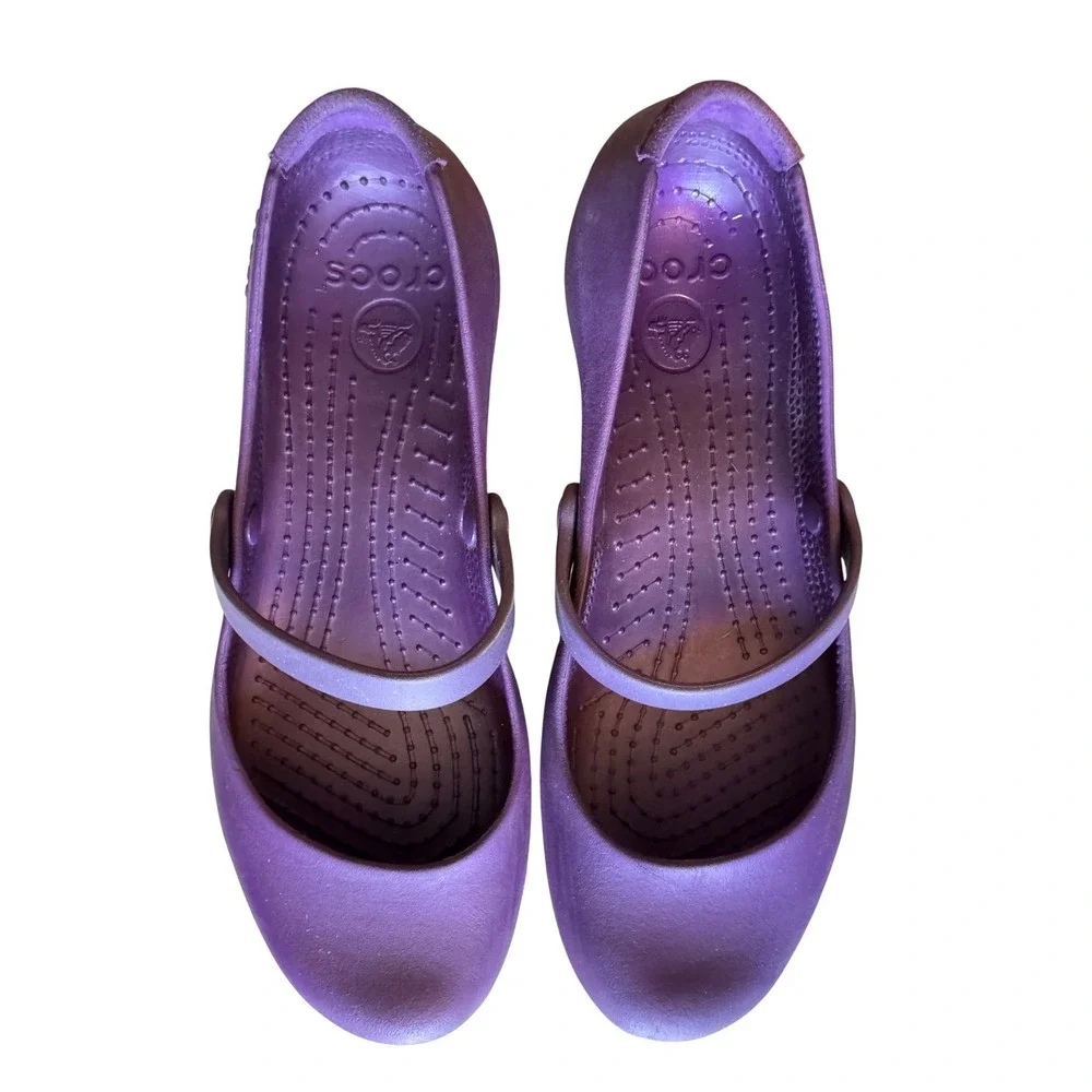 Crocs Mary Jane Purple Flats Comfort Casual Waterproof Slip On Shoes Womens 9